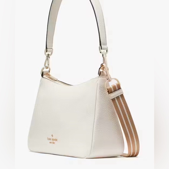 Kate Spade Rosie Parchment Pebbled Leather Shoulder Bag w/ guitar strap & pouch - Picture 3 of 7